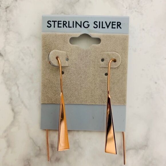 Rose Gold Plated Sterling Silver Triangle Earring - Picture 1 of 5